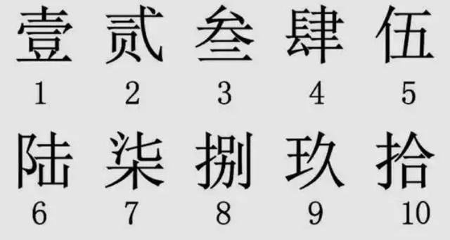 大写数字壹贰叁肆到拾怎么写