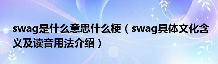 swag是什么意思 swag什么梗